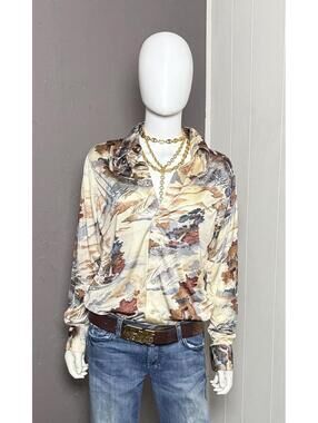 1970's Novelty Print Dagger Collar Shirt Semi-Sheer Nylon by Chemise Et Cie M/L